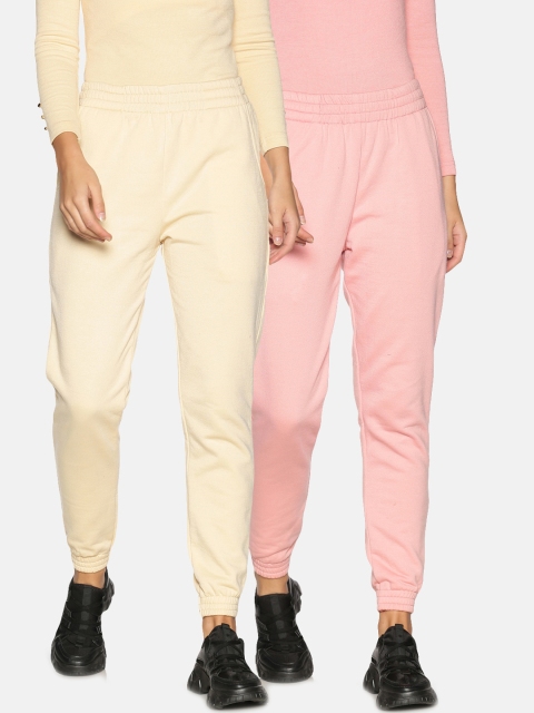 ISU Women Pack Of 2 Solid Relaxed-Fit Joggers, Beige