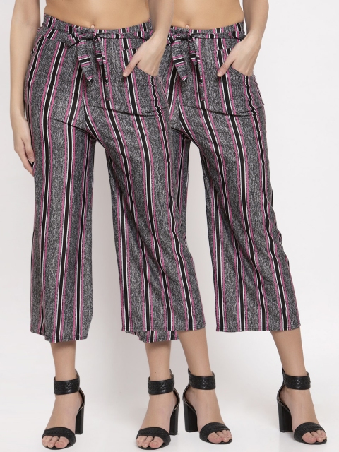 KLOTTHE Women Pack Of 2 Grey & Pink Printed Wide Leg Palazzos