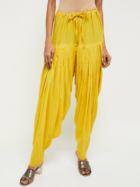 max Women Mustard Yellow Solid Cotton Patiala Pants