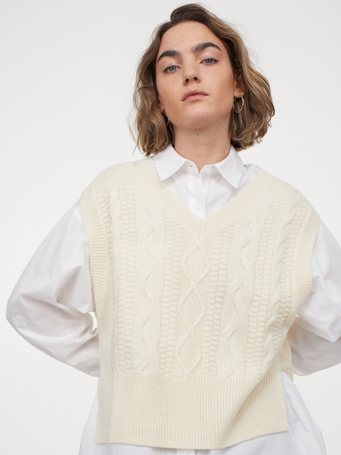 H&M Women Off-White Cable-Knit Slipover