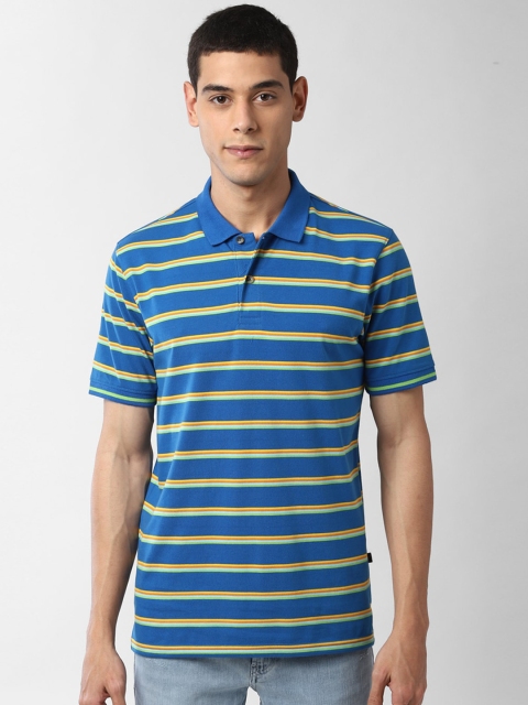 Peter England Casuals Men Blue Striped Polo Collar T-shirt