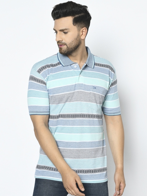 Duke Men Blue Striped Polo Collar T-shirt