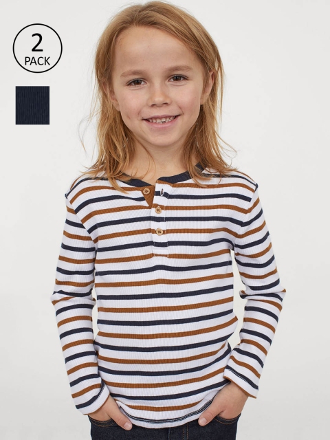 H&M Boys 2 Pack Ribbed Henley Tops, White