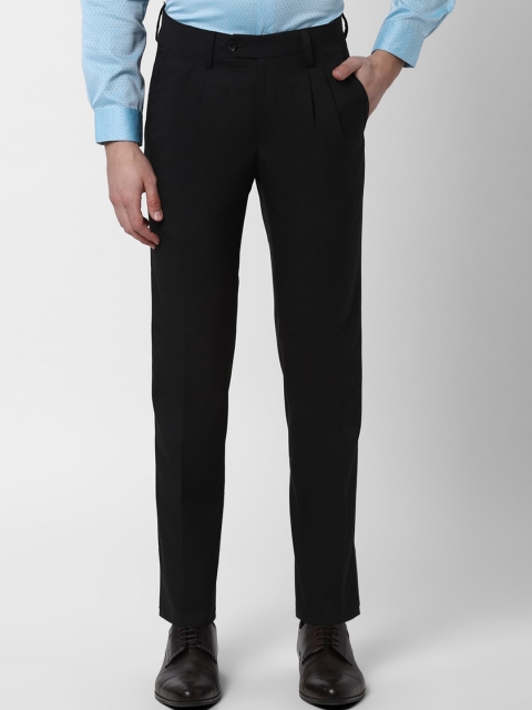 Peter England Men Black Slim Fit Solid Formal Trousers