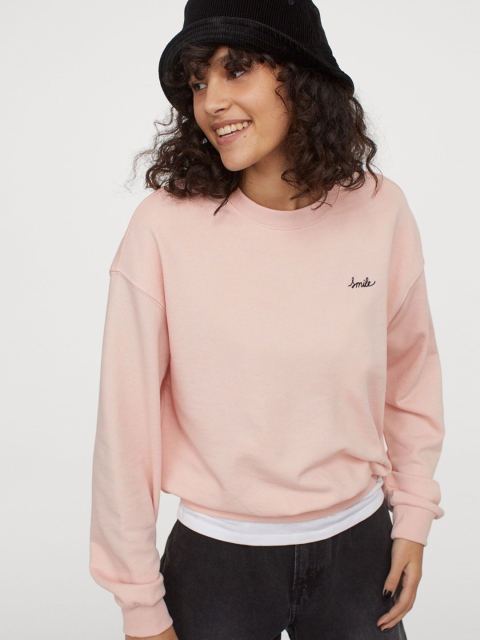 H&M Women Pink Solid Sweatshirt