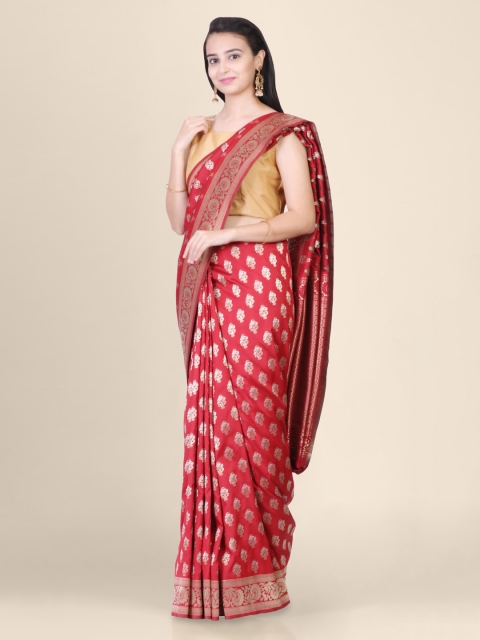 Hastakala Red & Gold-Toned Pure Silk Woven Design Handloom Banarasi Saree