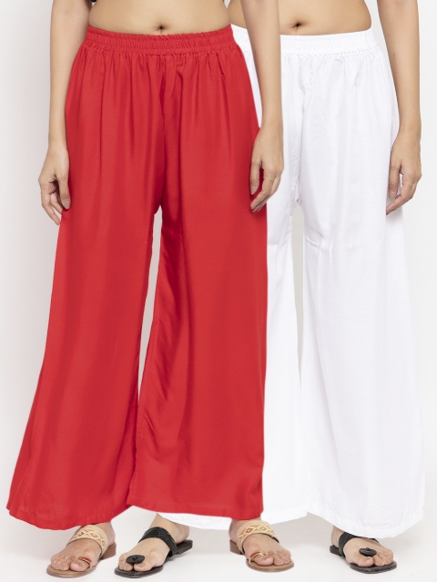 NEUDIS by Dhrohar Women Pack Of 2 Solid Flared Palazzos, White