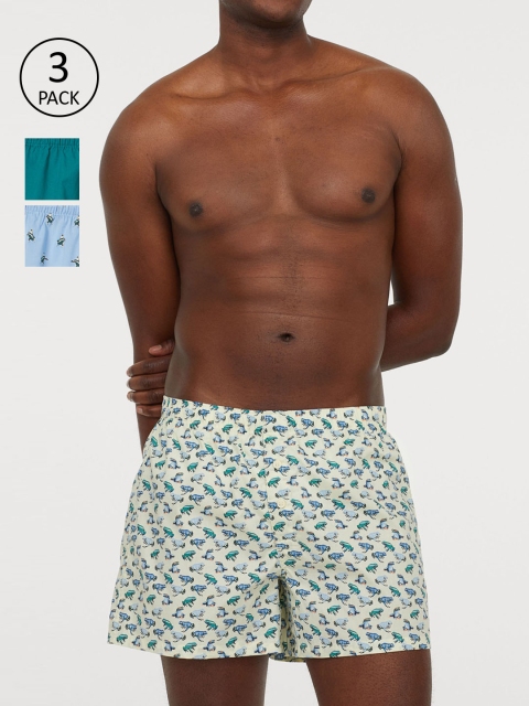 H&M Men 3-Pack Woven Boxer Shorts, Blue
