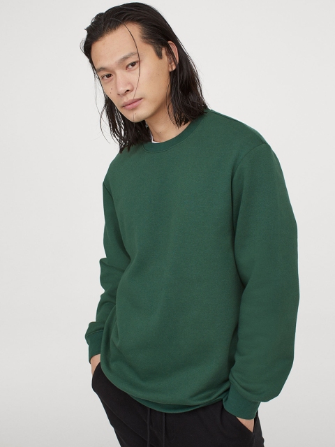 H&M Men Green Sweatshirt Relaxed Fit