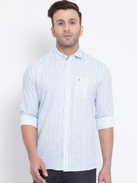 Turtle Men Blue & White Slim Fit Striped Casual Shirt