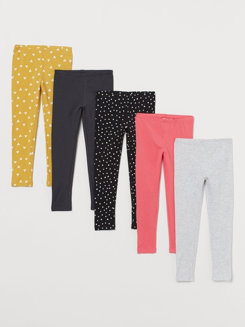 H&M Girls 5-Pack Jersey Leggings, Pink