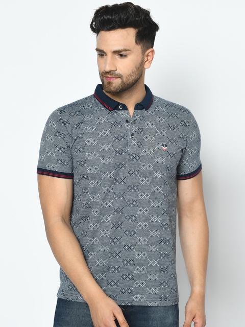 Duke Men Blue Printed Polo Collar T-shirt