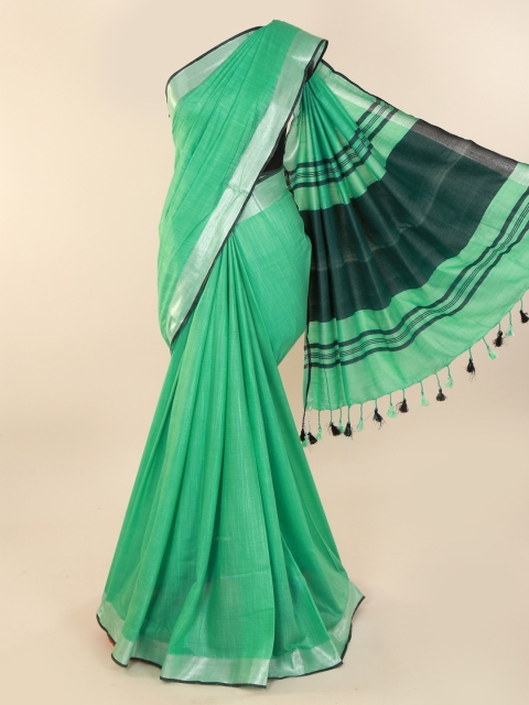 Pothys Green Solid Linen Blend Saree