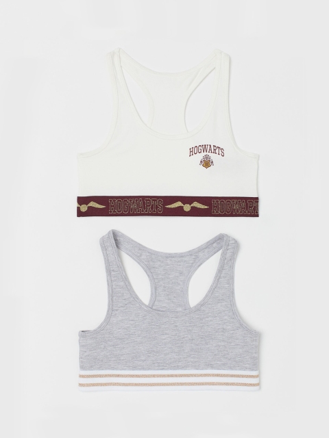 H&M Girls White & Grey Melange 2-Pack Tops
