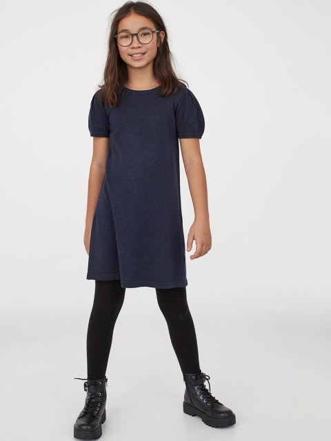 H&M Girls Blue Solid Glittery Dress