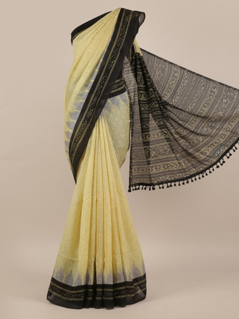 Pothys Yellow Solid Jute Silk Saree