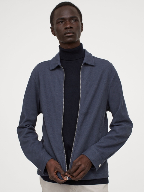 H&M Men Blue Solid Regular Fit Shirt Jacket