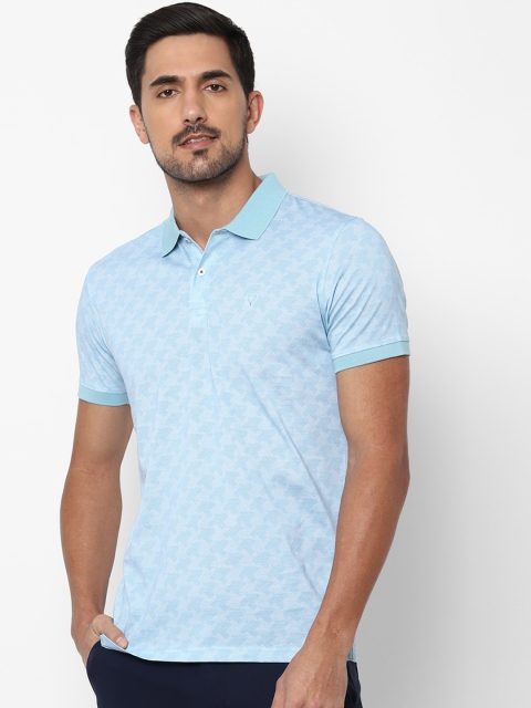 Allen Solly Men Blue Self Design Polo Collar T-shirt