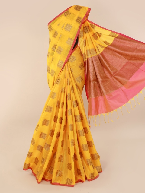 Pothys Yellow Woven Design Cotton Blend Saree