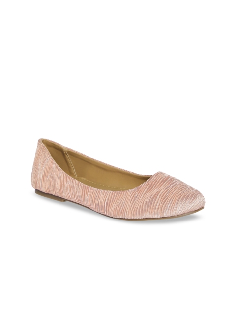 People Women Pink Textured Ballerinas
