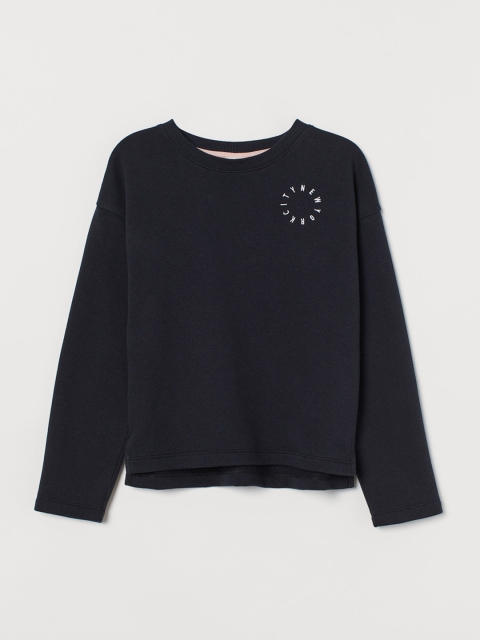H&M Girls Black Embroidery-Detail Sweatshirt
