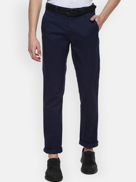 Van Heusen Sport Men Navy Blue Slim Fit Solid Regular Trousers