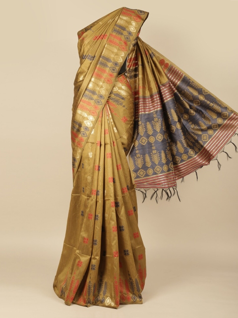Pothys Green Printed Jute Silk Saree