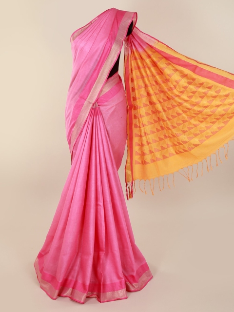 Pothys Pink Linen Blend Solid Saree