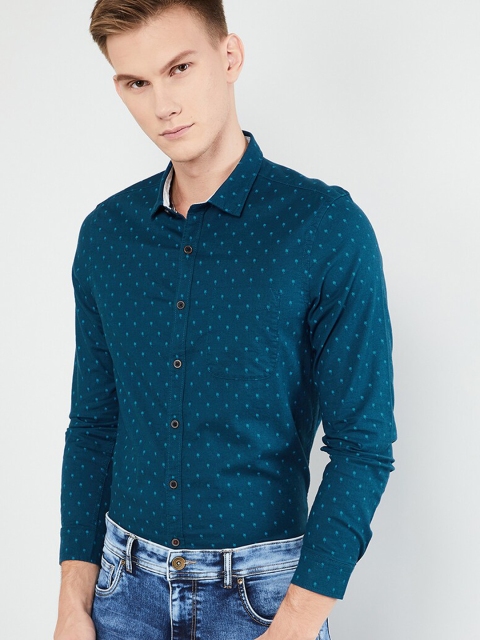 max Men Teal Slim Fit Printed Casual Shirt