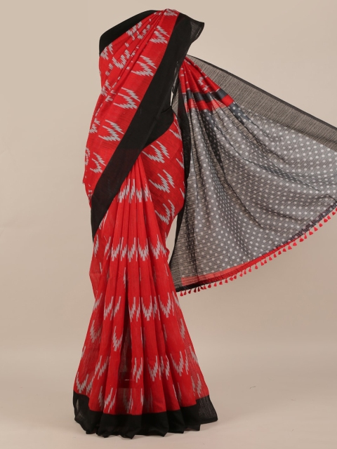 Pothys Red Printed Jute Silk Saree