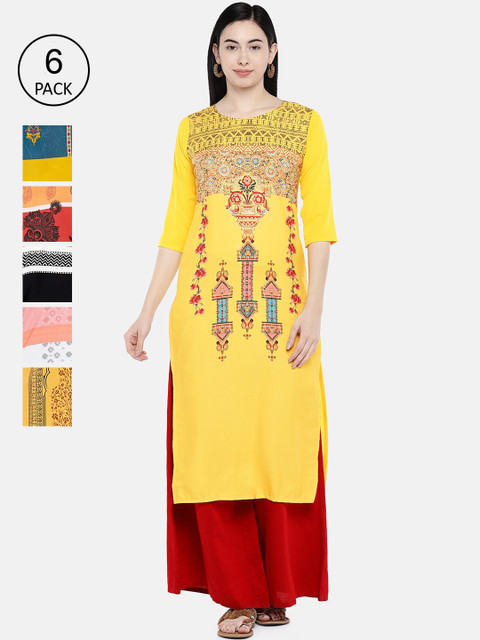 7Threads Women Pack of 6 Printed Straight Kurtas, Multi
7Threads Women Pack of 6 Printed Straight Kurtas, Multi