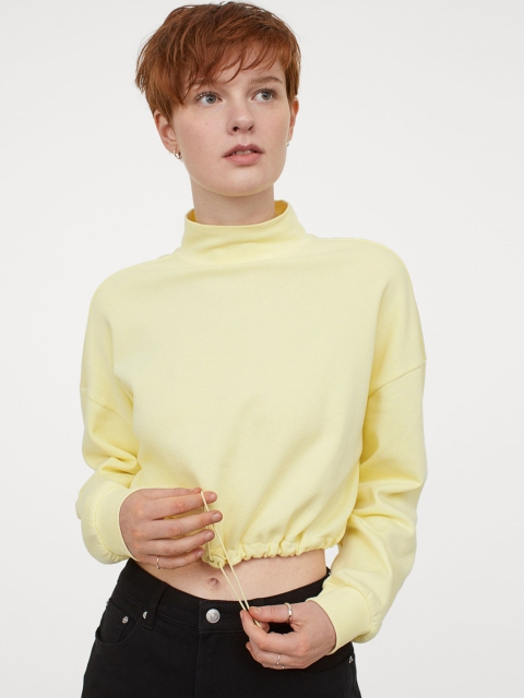 H&M Women Yellow Solid Drawstring Sweatshirt