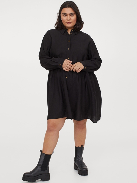 H&M Women Black Solid Shirt Dress
