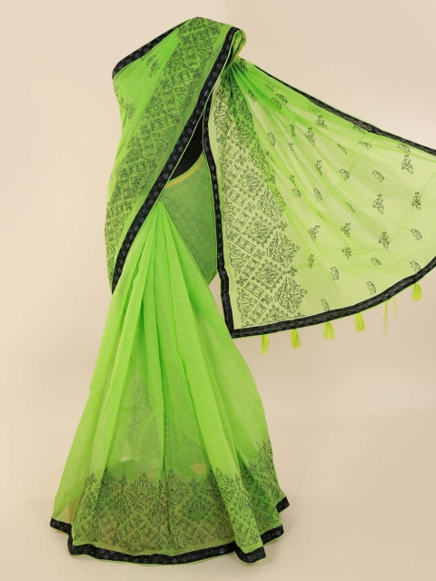 Pothys Green Solid Cotton Blend Saree