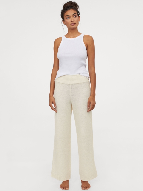 H&M Women Beige Solid Knitted Sustainable Trousers