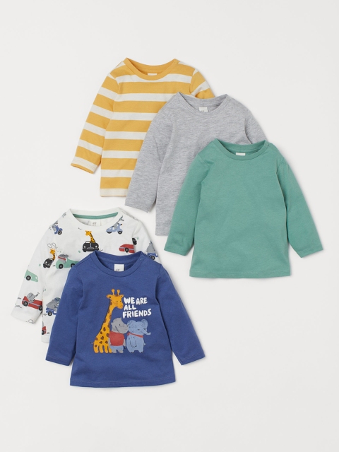 H&M Boys 5-Pack Cotton Tops, White
