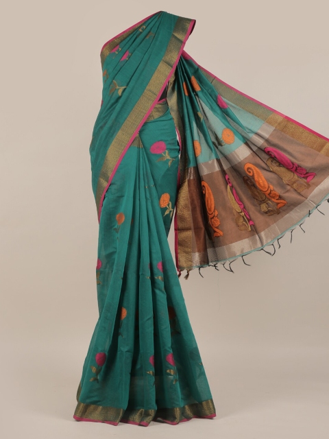 Pothys Green & Red Jute Silk Woven Design Saree