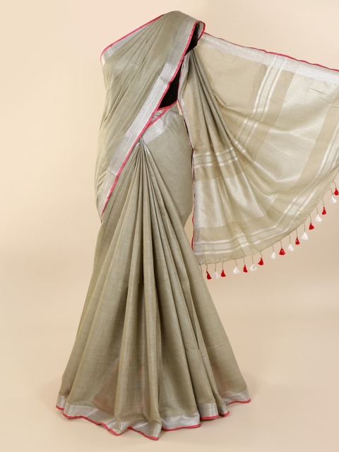 Pothys Grey Solid Linen Blend Saree