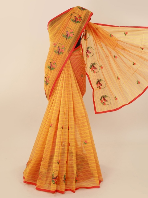 Pothys Yellow Striped Supernet Saree