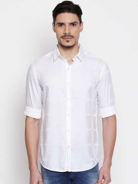 Mufti Men White Slim Fit Self Design Casual Shirt