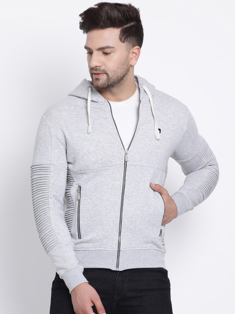 SWISS MILITARY Men Grey Solid Hooded Sweatshirt