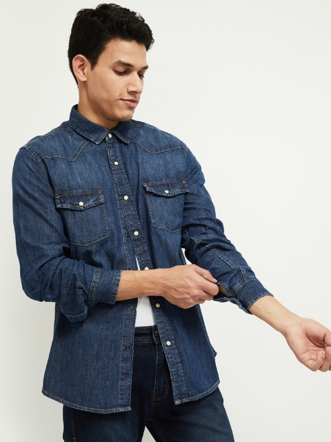 max Men Blue Slim Fit Faded Denim Casual Shirt