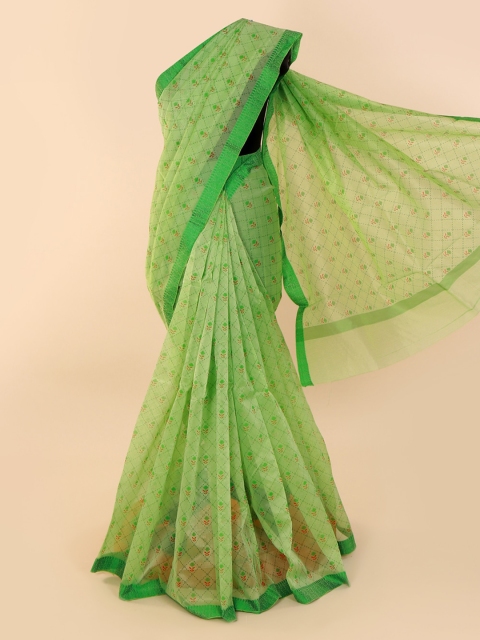 Pothys Green Printed Supernet Saree