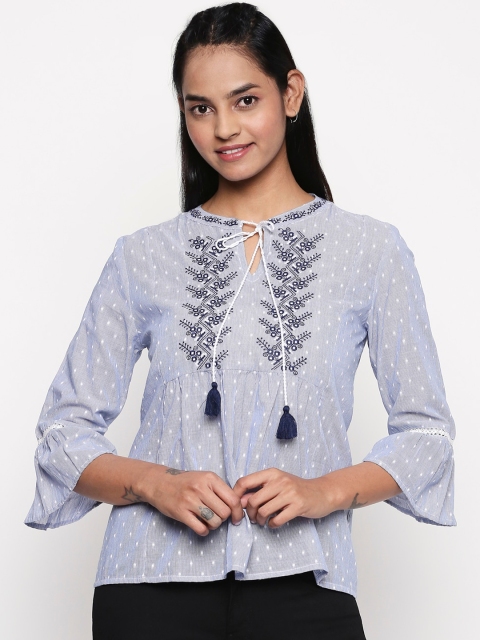 People Women Blue Solid Top