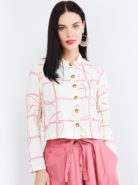 max Women Pink Striped Crop Top