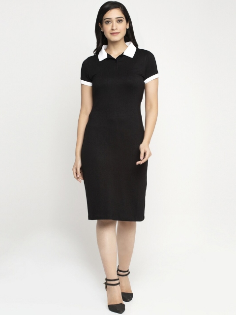 DOOR74 Women Black Solid T-shirt Dress