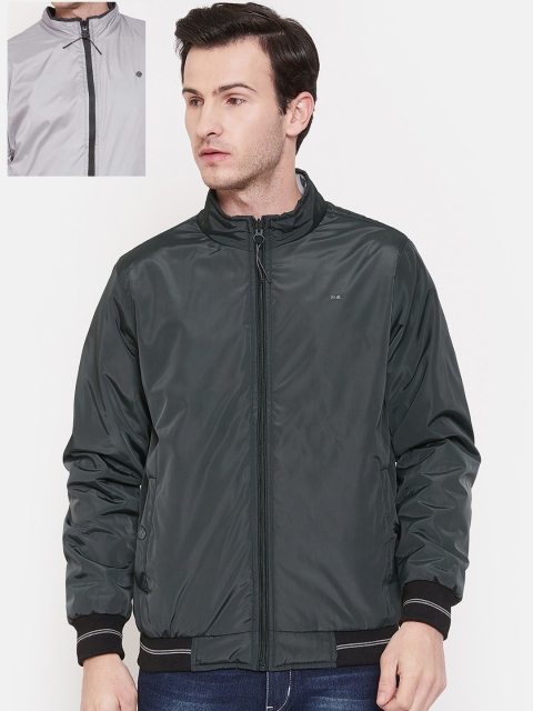 Okane Men Grey Solid Reversible Bomber Jacket