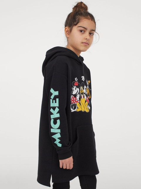 H&M Girls Black Mickey & Friends Hooded Sweatshirt Dress