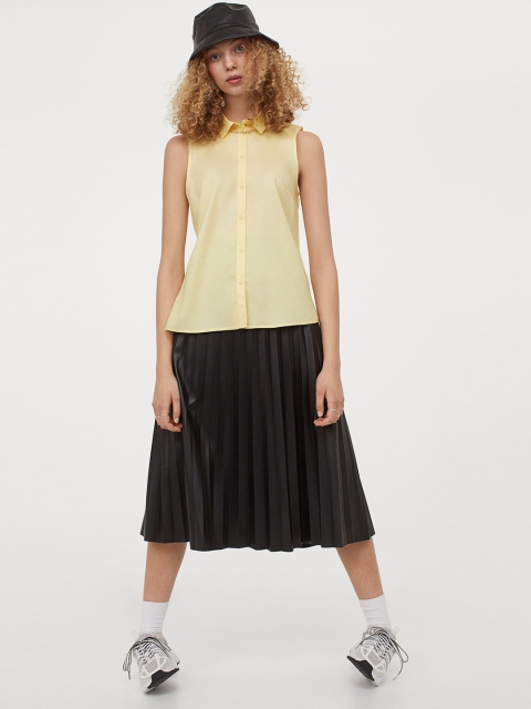 H&M Women Yellow Solid Sleeveless Blouse