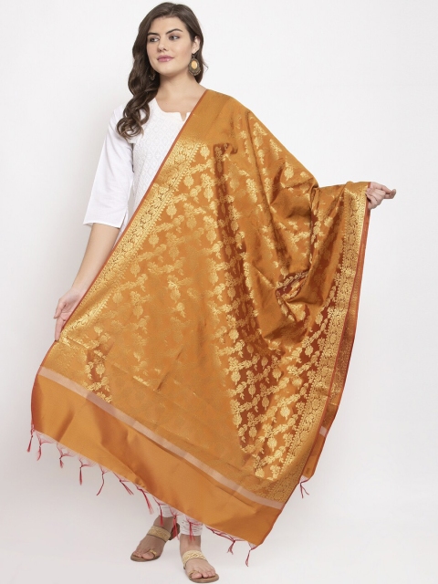 LOOM LEGACY Women Mustard Yellow Woven Design Banarasi Jacquard Dupatta